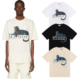 [S-5XL]Rhude เสื้อยืดคู่รัก แขนสั้น พิมพ์ลายเสือดาว พลัสไซซ์