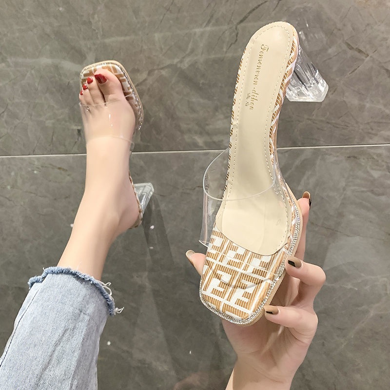 ราคาและรีวิว35-42รองเท้าส้นสูงไซส์ใหญ่ สไตล์เกาหลี เซ็กซี่ ฤดูร้อน รองเท้าส้นสูงแบบใส