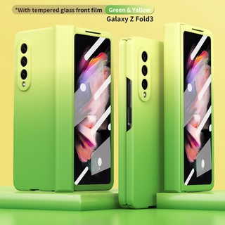 เคสโทรศัพท์มือถือแบบแข็ง ไล่โทนสี 360 องศา พร้อมฟิล์มกระจกนิรภัย ด้านหน้า สําหรับ Samsung Galaxy Z Fold 3 Z Fold 2 5G