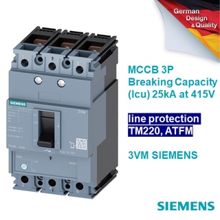 MCCB Siemens รุ่น 3VM 3P - พิกัดกระแส 25A-160A - Icu up to 25kA at 415V line protection TM220, ATFM