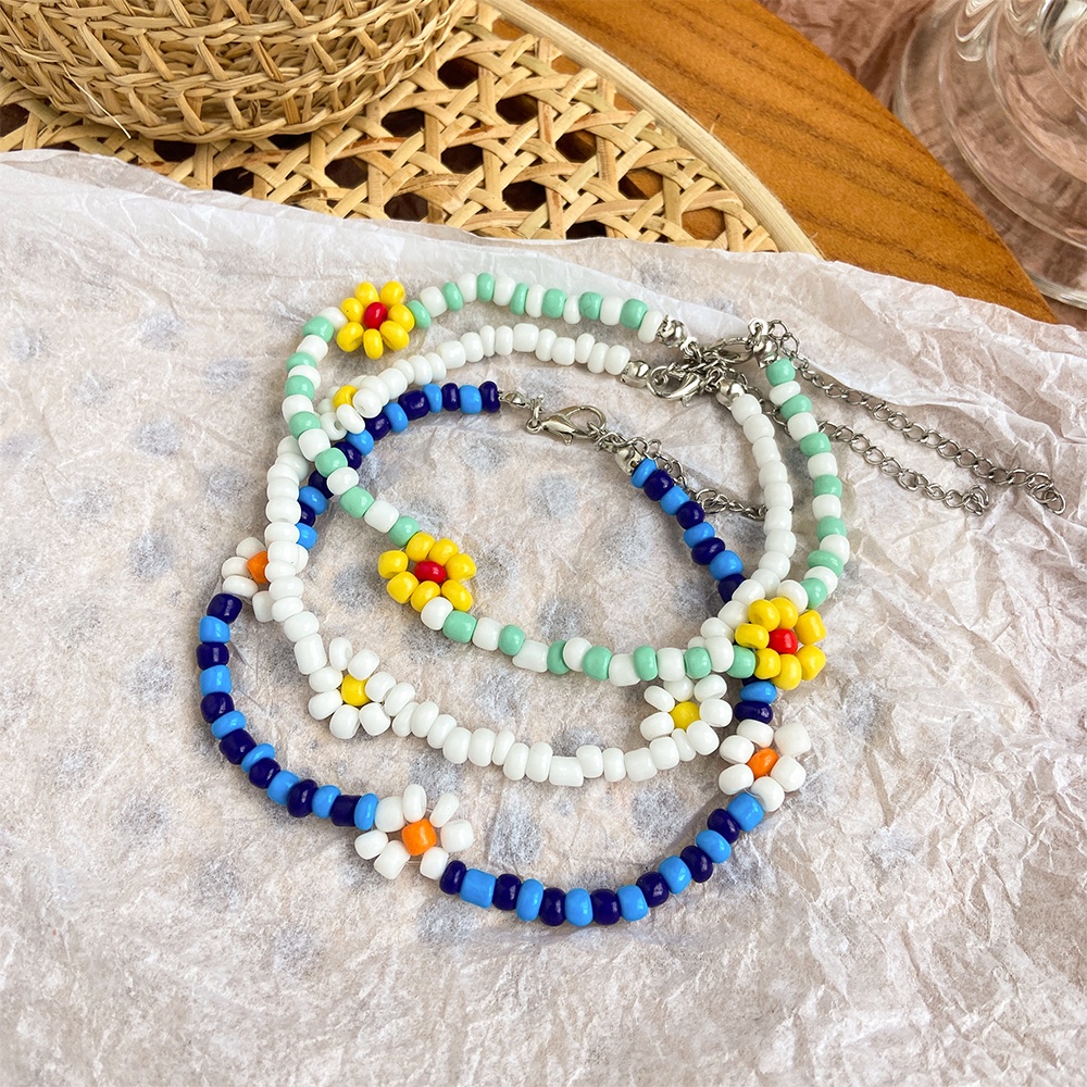 ภาพหน้าปกสินค้า3pcs/set Korean Style Beads Anklet Adjustable Flower Waterfroof Chain Women Fashion Jewelry Accessories จากร้าน hishop1.th บน Shopee