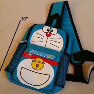 เป้สะพายเฉียง กระเป๋าคาดอก Shoulder bag ลาย โดราเอม่อน Doraemon สีฟ้า ขนาด 6x10x3 นิ้ว