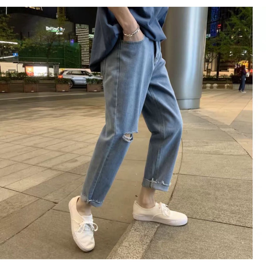 ภาพสินค้ากางเกงยีนผู้ชาย สไตล์เกาหลี กางเกงส์ชายทรงตรง ชั่นขาดเข่า C170 จากร้าน panuwat01za บน Shopee ภาพที่ 5