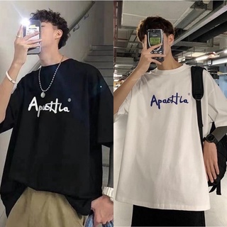 Fashion เสื้อยืดคอกลม พิมพ์ตัวอังกฤษ Apachla เสื้อแขนสั้นOversizsT-shirt 💕เสื้อผ้าแฟชั่นผู้ชาย โอเวอร์ไซส์เกาหลี  D23