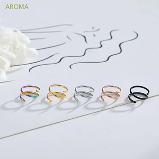 AROMA Trendy Women Nose Rings Cool Lips Piercing Jewelry Korean Hoop Earrings Stainless Steel Elegant Nasal Septum Ring Septum Piering Double Layer For Men Stud Body Jewelry/Multicolor