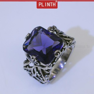 PLINTH แหวนเงินแท้ 925 ดอกไม้เพชรอเมทิสต์วินเทจหมั้นสีดำ657