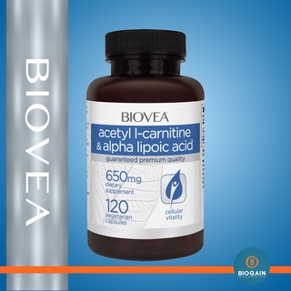 BIOVEA ACETYL L-CARNITINE &amp; ALPHA LIPOIC ACID 650 mg / 120 Vegetarian Capsules (แอล-คาร์นิทีน , อัลฟ่าไลโปอิค))