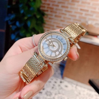 (ผ่อน0%) นาฬิกาสแตนเลสสีทอง  Guess Womens U1008L2 Gold Stainless-Steel Quartz Watch ✔️หน้าปัด 32 มม. ทรงกำไล