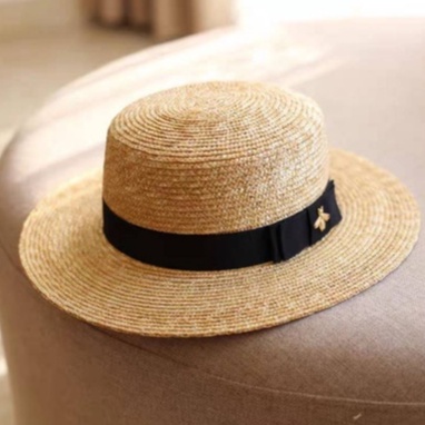 หมวกสานปีกกว้าง-หมวกใส่เที่ยวทะเลคาดดำมีผึ้งติดข้าง-พร้อมส่งจากไทย-e-032