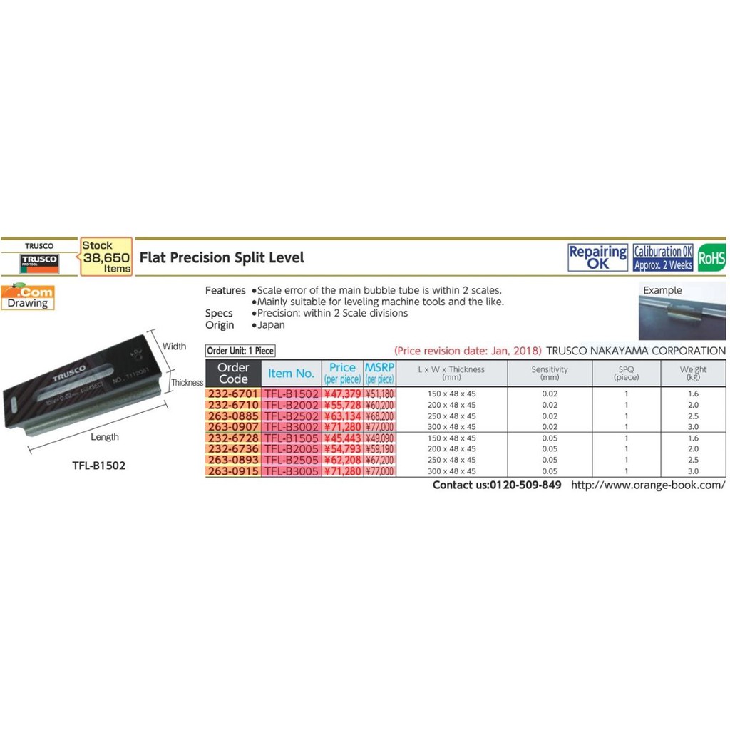 trusco-tfl-b1502-232-6701-flat-type-precision-level-ระดับน้ำตั้งเครื่องจักร