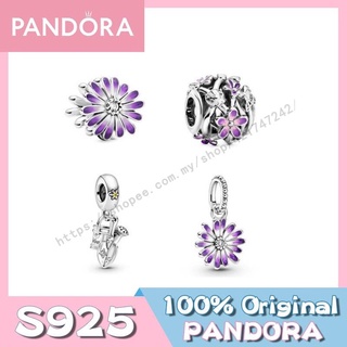 Pandora จี้ลูกปัดเงิน S925 รูปดอกเดซี่ สีม่วง สําหรับทําสร้อยข้อมือ DIY p526