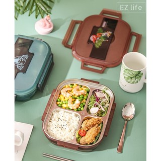 EZ ✨เกรดดีกว่า304 ✨กล่องอาหาร สแตนเลส 316 พร้อมช้อนทานอาหาร พกพาง่าย สะดวก Stainless Steel Lunch Box
