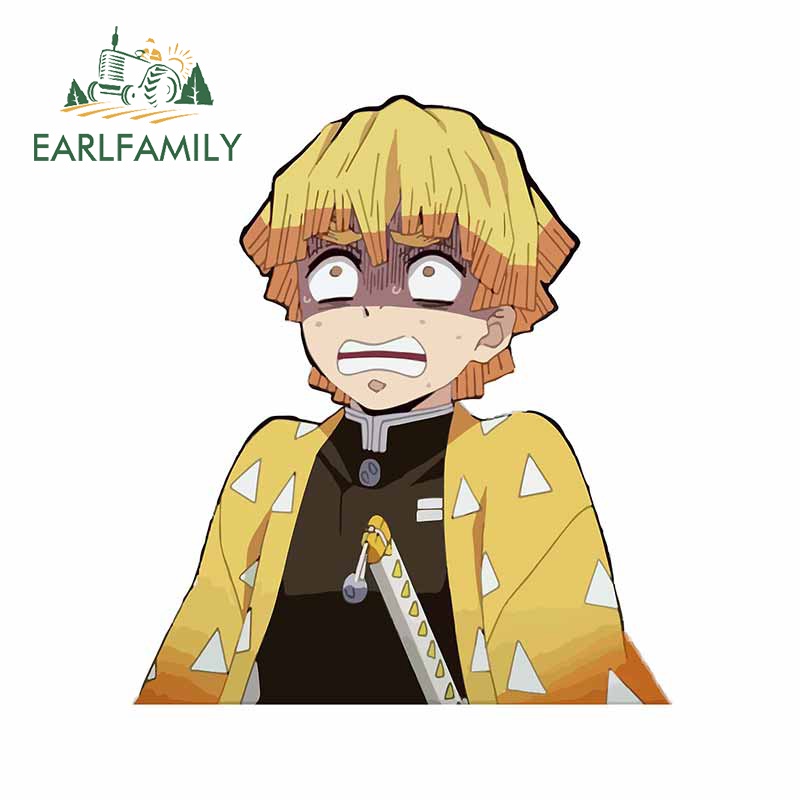 earlfamily-สติกเกอร์ติดรถยนต์-ลายการ์ตูนอนิเมะ-demon-slayer-zenitsu-jdm-rv-ขนาด-13-ซม-x-11-2-ซม