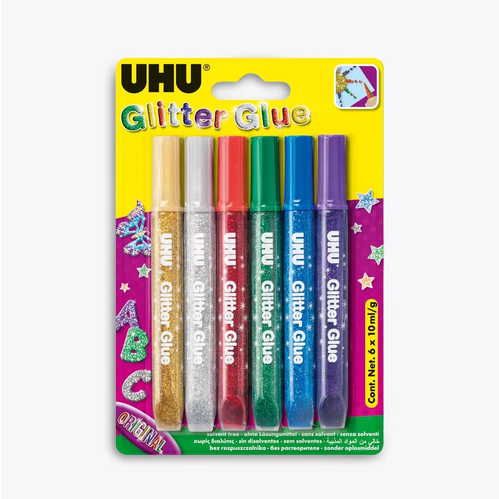 ภาพหน้าปกสินค้ากาวกากเพชร กาวกลิตเตอร์ กากเพชร UHU 100% (แพ็ค 6 หลอด) กากเพชรตกแต่ง กาวตกแต่ง UHU Glitter Glue