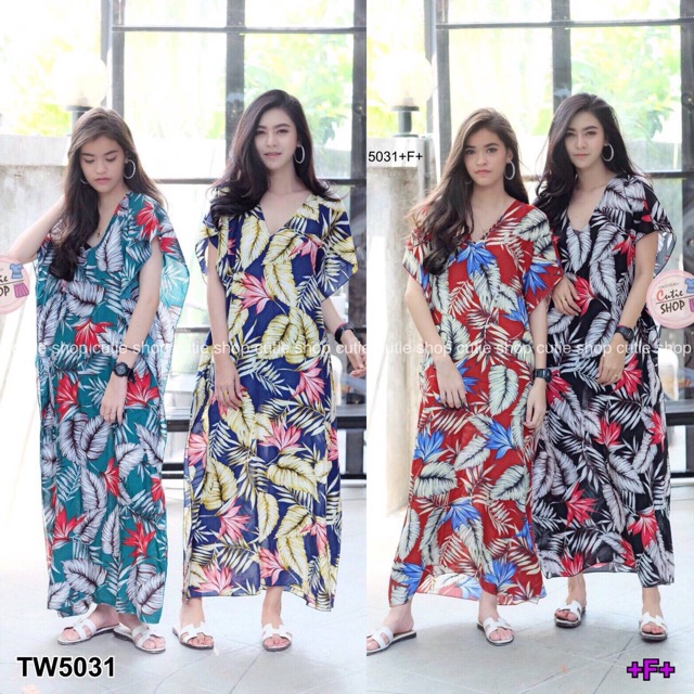 maxi-dress-แม็กซี่เดรสยาว-ทรงโอเวอร์ไซร์-คอวี-สไตล์โมฮีเมียน