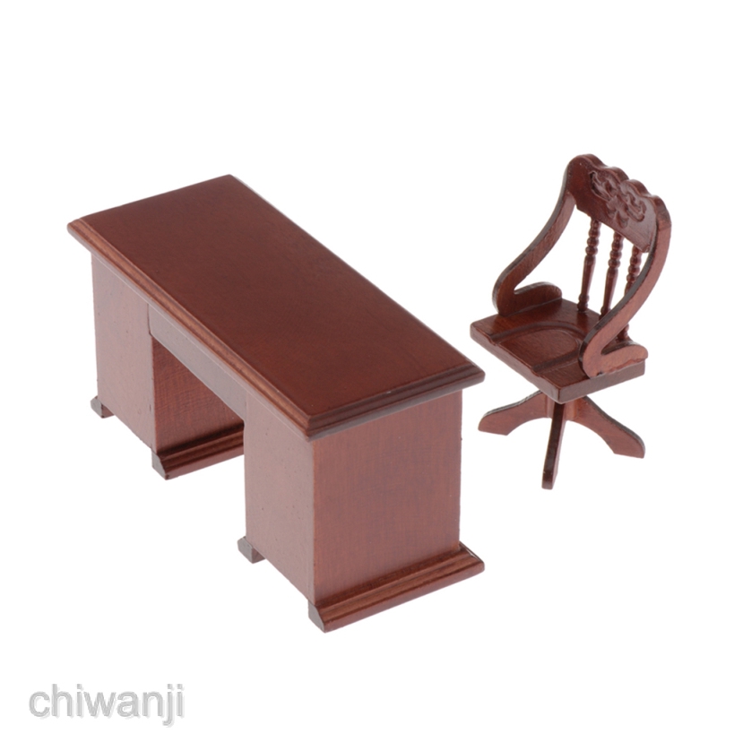 hand-carved-1-12-miniature-dollhouse-desk-chair-office-furniture-kits-brown