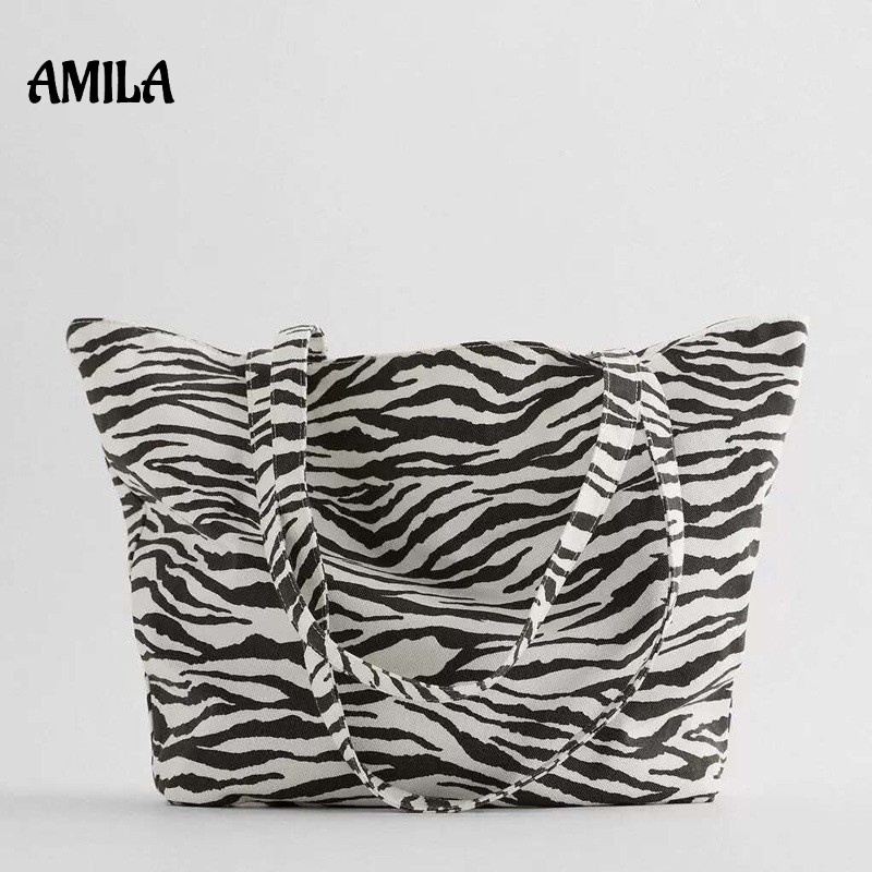 amila-ความจุสูงกระเป๋าผ้าใบสิริแฟชั่นลายสัตว์ผ้าพิมพ์ลายกระเป๋าช้อปปิ้งถุงสิริ