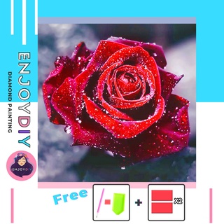 ครอสติสคริสตัล Enjoydiy ชุดปักครอสติส พิมพ์ลาย กุหลาบแดง ติดทั้งภาพ เม็ดกลม 5d diamond DIY พร้อมส่งจากไทย