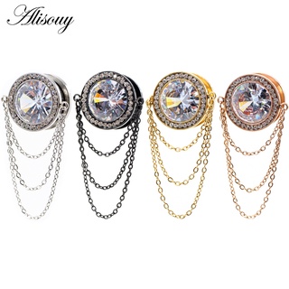 Alisouy 2 ชิ้น 6 มม.-16 มม. สเตนเลส เพทาย คริสตัล โซ่ จี้ ที่อุโมงค์ ขยาย เนื้อ ยืด เกจ เจาะร่างกาย เครื่องประดับ