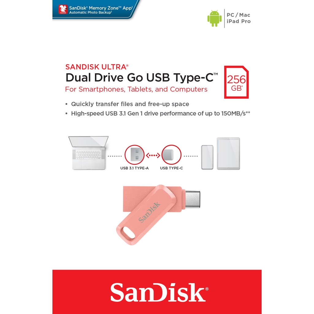 ภาพหน้าปกสินค้าSanDisk Ultra Dual Drive Go USB Type-C 256GB Peach (SDDDC3-256G-G46PC, สีพีช) จากร้าน sandisk_thailand_officialshop บน Shopee