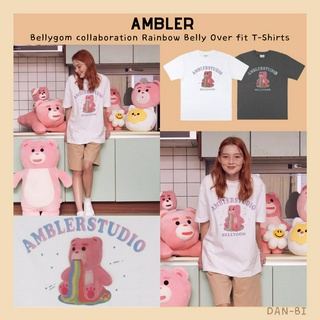 [AMBLER] เสื้อยืดแขนสั้น ลาย RAINBOW BELLY UNISEX OVER FIT t-shirts สินค้าเกาหลี คู่รัก