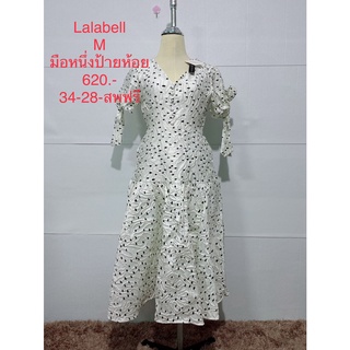 เดรสยาว สีขาว ลายจุดดำ LALABELL SIZE M