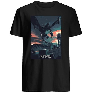 เสื้อยืดลําลอง แขนสั้น พิมพ์ลาย The Lord Movie of The Rings The Two Towers Fantasy Movie Poster Frodo Baggins Aragorn Le