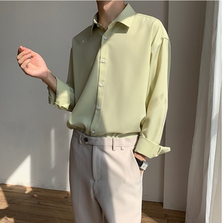 เสื้อเชิ้ตแขนยาว ผ้าเรยอน ทรงหลวม สีเขียวมิ้นท์ เข้ากับทุกการแต่งกาย แฟชั่นฤดูร้อน สไตล์เกาหลี สําหรับผู้ชาย