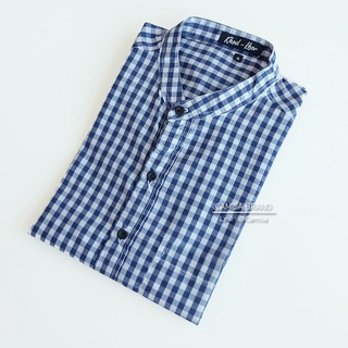 CAMISA BRAND เชิ้ตคอจีน สก็อตกรมห่าง(Y05) ผ้าCotton เสื้อทำงาน เสื้อใส่เที่ยว กรม