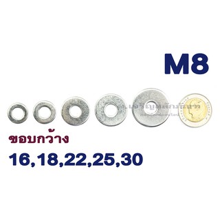 ภาพหน้าปกสินค้าแหวนอีแปะ แหวนรอง สแตนเลส M8 (5/16\") (แพ็คละ 1 ตัว) ขอบกว้าง 16 18 22 25 30 Washers ขอบใหญ่พิเศษ ที่เกี่ยวข้อง