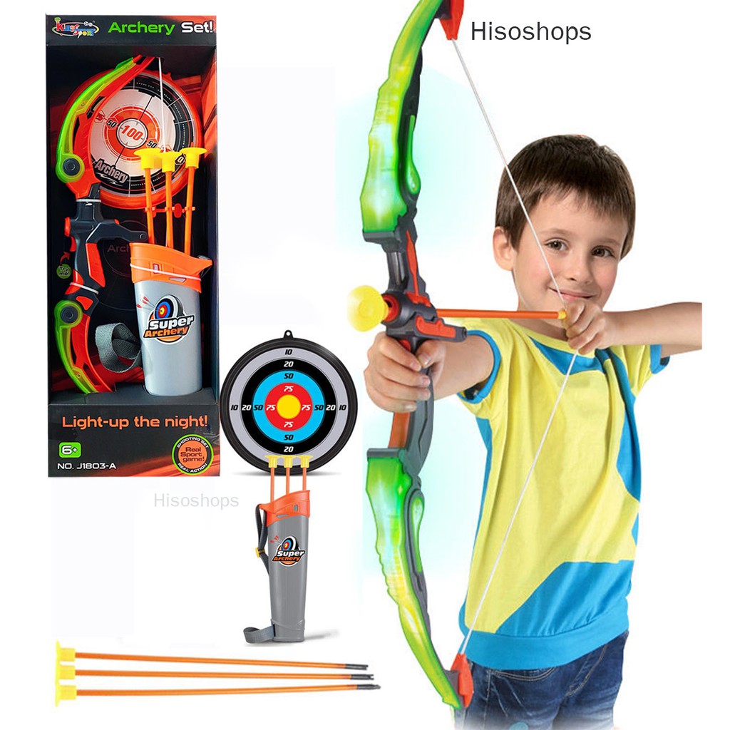 ภาพหน้าปกสินค้าSuper Archery Set ธนูของเล่น เกมส์ยิงธนูมาพร้อมคันธนู ลูกศร และเป้าหมาย มีไฟ Super Archer ของเล่นเสริมพัฒนาการเด็ก