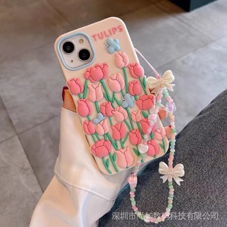 เคสโทรศัพท์มือถือ ซิลิโคน ลายดอกไม้ ดอกทิวลิป สามมิติ สไตล์เกาหลี ญี่ปุ่น สําหรับ 13PRO X XSMAX XR 11 12 7 8P