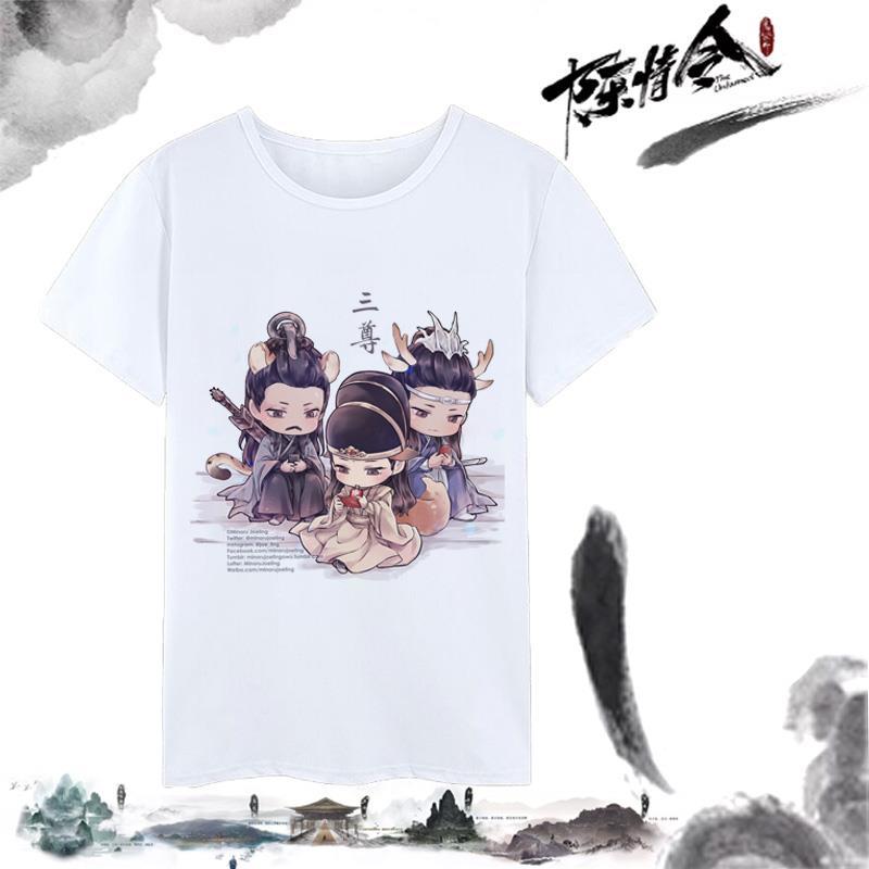 เสื้อยืดแขนสั้น-พิมพ์ลายการ์ตูน-the-master-of-demonism-xiao-zhan-chen-qingling-สีขาว-สไตล์จีน