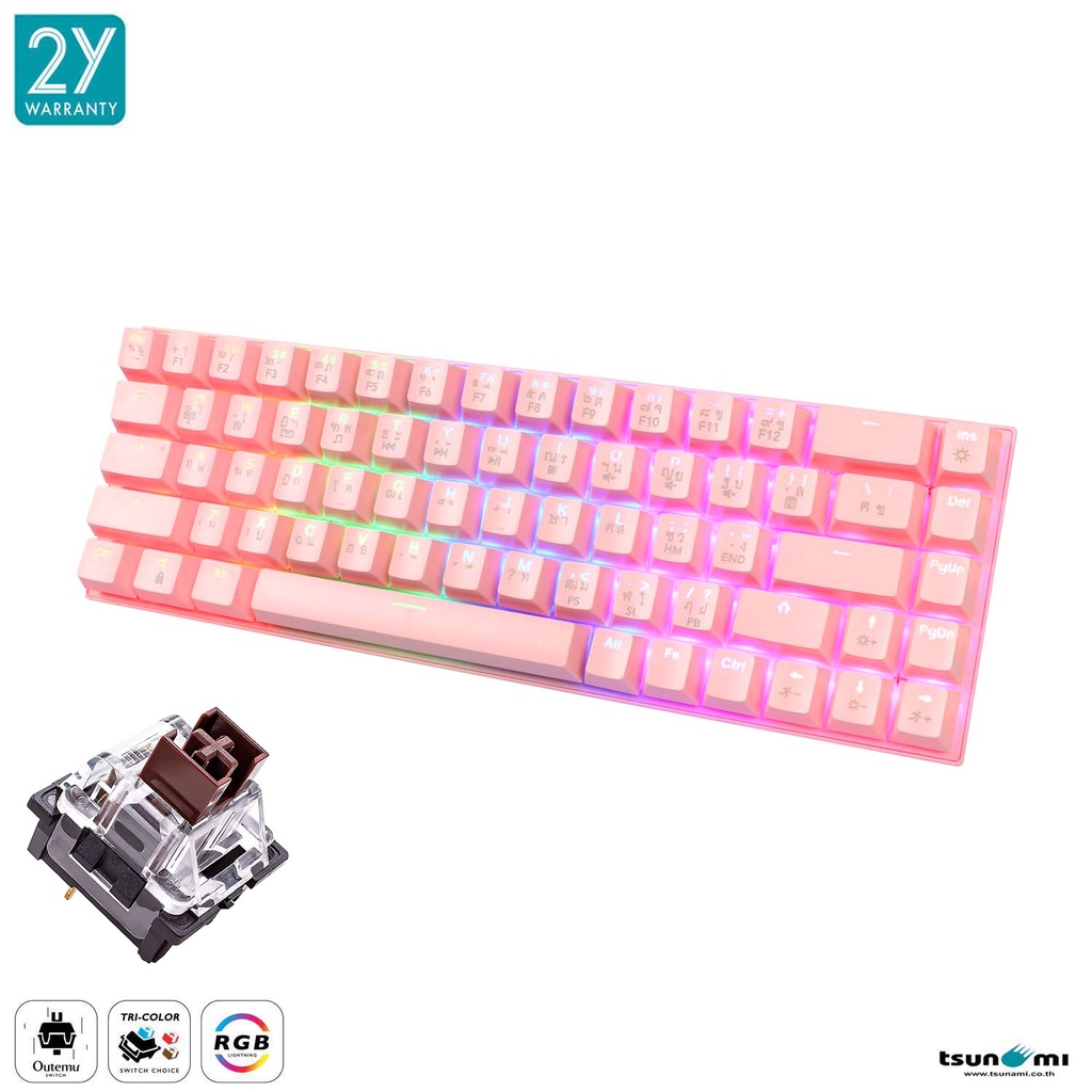 คีย์บอร์ดเกมมิ่ง Tsunami MK-68 / MKS-68 Low-Proflie ขนาด 60% 68 Keys ...