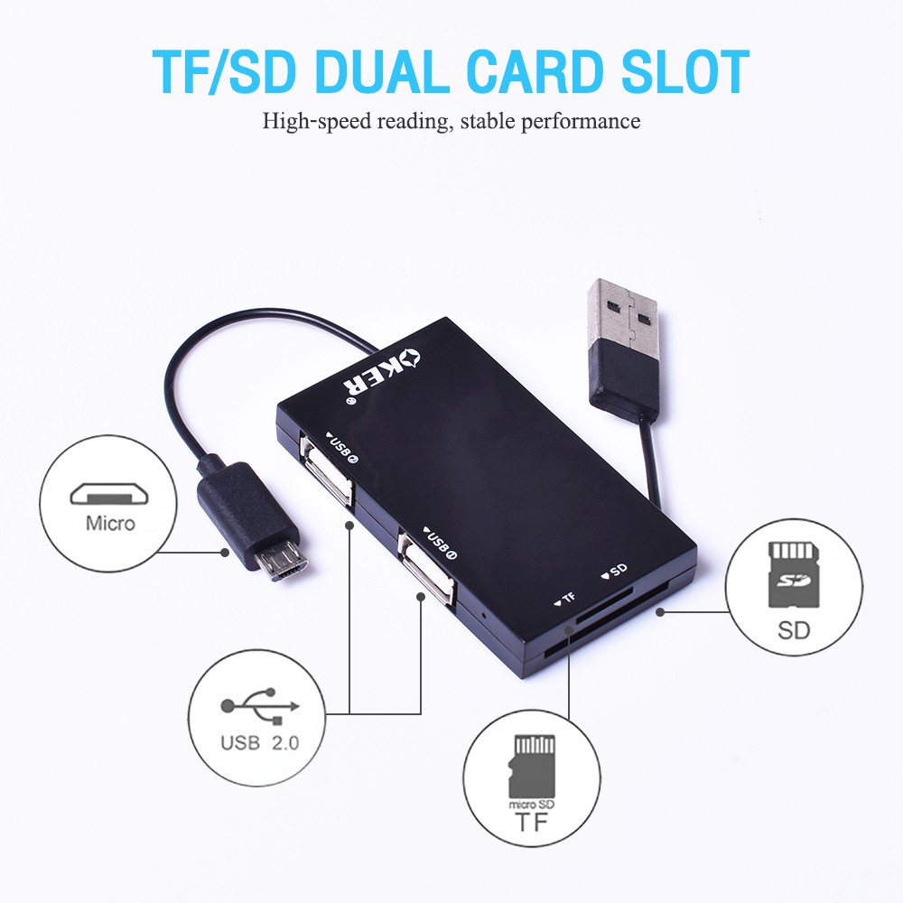 ส่งเร็ว-oker-c-1504m-2in1-card-reader-hub-usb-2-port-หัวเสียบ-micro-usb-และ-usb2-0-ตัวเพิ่มช่อง-ยูเอสบี-ตัวอ่านการ์ด