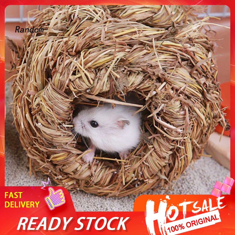 ภาพหน้าปกสินค้าHHCW Pet Woven Grass Straw Small Rabbit Hamster Cage Nest House Chew Toy Hedgehog Bed