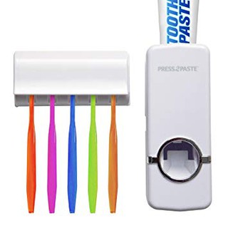Toothpaste Dispenser เครื่องกดยาสีฟันศูนย์ยากาศ พร้อมที่แขวนยาสีฟัน แบบใช้แรงดัดของอากาศในการบีบยาสีฟัน T0275