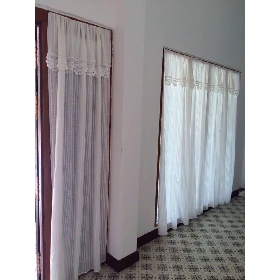 ผ้าม่านประตู-ผ้าฝ้าย-ขนาดกว้าง110-สูง200-cmถักระบายลูกไม้บน