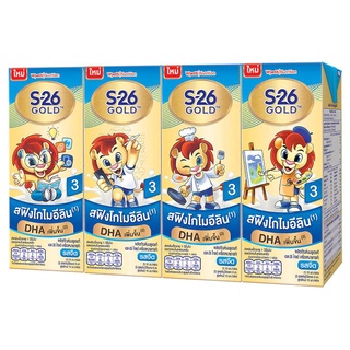 (แพ็ค 4) S-26 Gold Progress 3 UHT Milk เอส-26 โกลด์ โปรเกรส นมยูเอชทีรสจืด สูตร 3 180 มล.