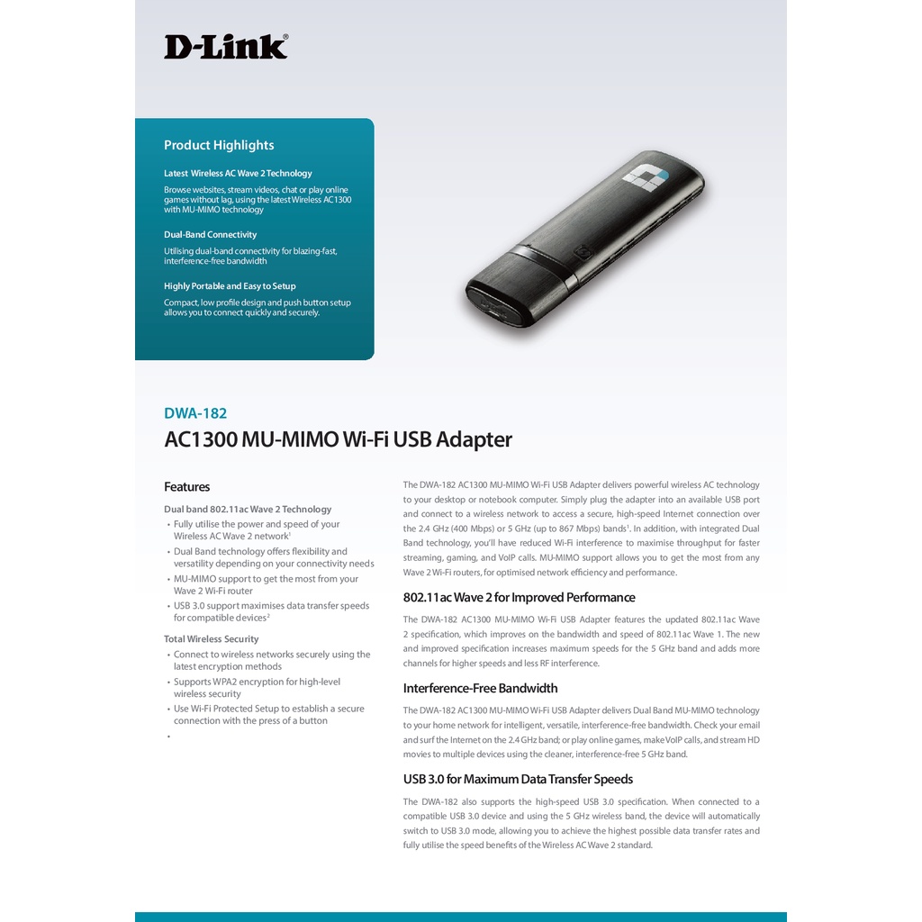 wireless-usb-adapter-d-link-dwa-182-ac1300-dual-band-ของแท้รับประกันตลอดอายุการใช้งาน