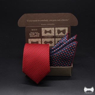 เซ็ทเนคไทแดงลายจุด+ ผ้าเช็ดหน้าสูท-Red Polka dot Necktie + Pocket square