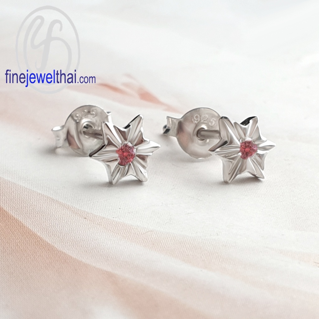 finejewelthai-ต่างหูทับทิม-ทับทิม-ต่างหูเงินแท้-ต่างหูพลอย-พลอยประจำเดือนเกิด-ruby-silver-earring-birthstone-e1156rb-p