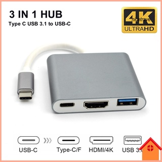 [Ni] 3 in 1 อะแดปเตอร์แปลงฮับ USB 3.1 Type-C เป็น 4K UHD HDMI สําหรับ Macbook