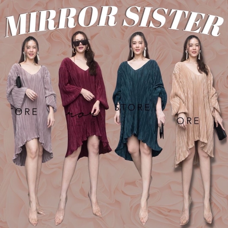 code-00206-10-เดรสพลีท-เดรสทรงหลวม-เดรสคอวี-เดรสใส่สบาย-งานป้าย-mirrorsister