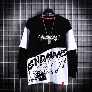 เสื้อยืดกันหนาว แขนยาว ทรงหลวม สไตล์เกาหลี อินเทรนด์ฤดูใบไม้ร่วง สําหรับผู้ชาย