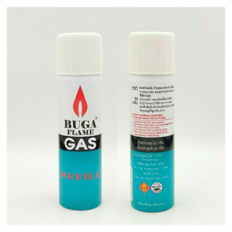 ภาพหน้าปกสินค้าBuga flame gas ขนาด 50 กรัม สำหรับเติมไฟแช็ค หรือปืนจุดเตาแก๊ส บูก้าแก๊ส จากร้าน two2energy บน Shopee