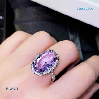 Fancy แหวนเพทาย ทรงวงรี ขนาดใหญ่ สีม่วง เครื่องประดับ สําหรับผู้หญิง งานแต่งงาน พิธีเสริม