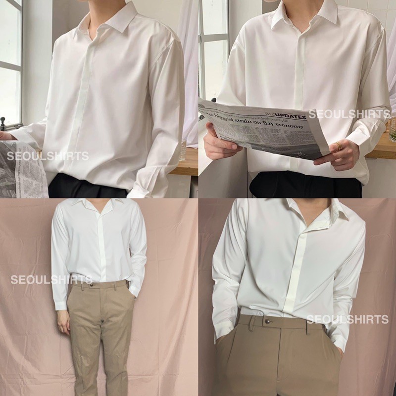 ภาพสินค้าS5: ราคาส่ง 11 สี เสื้อเชิ้ตแขนยาวสีพื้น รุ่นสาบซ้อน เชิ้ตสไตล์เกาหลี ไซส์ M L XL XXL จากร้าน seoulshirts_official บน Shopee ภาพที่ 2