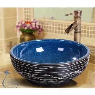 อ่างล้างหน้าเซรามิกทรงกลมลายคลาสสิคย้อนยุค(Classic round wash basin DD038 )