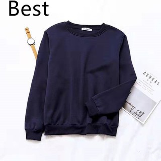 Best(พร้อมส่ง/ใหม่)รุ่น#L002 เสื้อกันหนาวแขนยาวผ้าสำลีหนานุ่ม ทรงโอเวอร์ไซส์สไตล์เกาหลี สีกรม